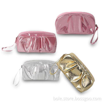 PVC Cosmetic Bags with Pleat Decoration and Wrist Handle, Measures 19.5 x 10.5 x 5cm